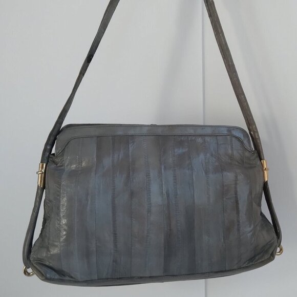 Vintage Grey Eel Skin Shoulder Bag ~ Remarkable Texture & Strength! - Picture 2 of 10